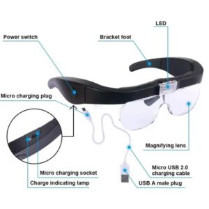 Lupa Lente Recargable Con 4 Lentes 5x De Aumento 2 Led